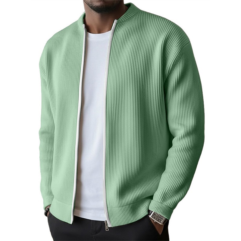 Men's Lightweight Jacket Corduroy Jacket Casual Jacket Vacation Daily Breathable Pocket Spring Fall Plain Fashion Classic Stand Collar Regular Black Light Green Red Navy Blue Purple Jacket