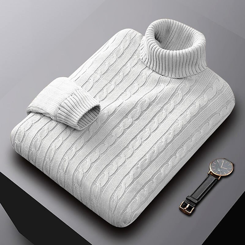 Men's Sweater Pullover Ribbed Cable Knit Cropped Knitted Solid Color Turtleneck Keep Warm Modern Contemporary Work Daily Wear Clothing Apparel Fall & Winter Camel Wine M L XL