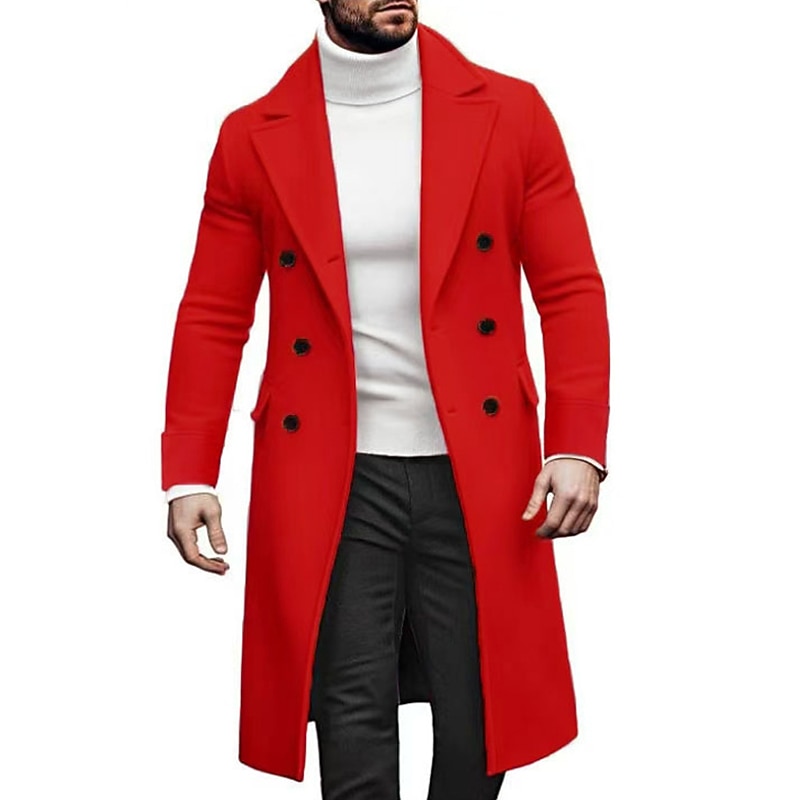 Men's Overcoat Trench Coat Long Trench Coat Going out Fall Winter Polyester Outerwear Clothing Apparel Lapel Double Breasted