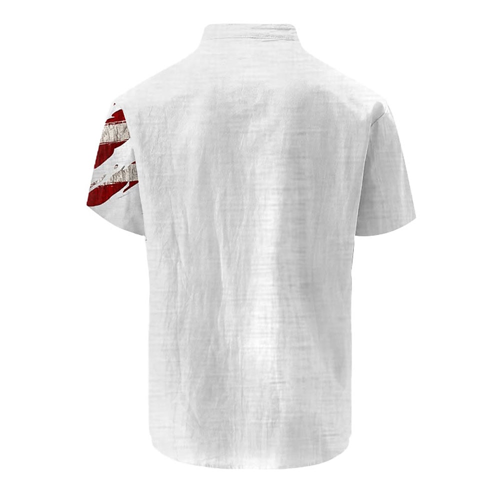 American Independence Day Men's American Flag National Flag Button Up Shirt Short Sleeve Hawaiian Casual Resort Outdoor Casual Holiday Summer Spring Turndown Print White Red