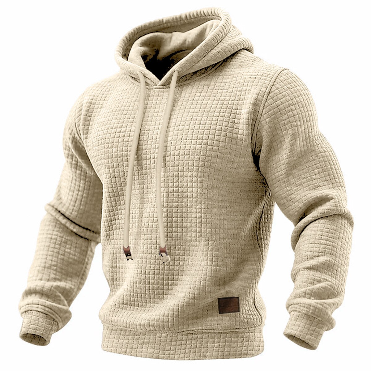 Men's Hoodie Waffle Hoodies Pullover Hoodie Sweatshirt Apricot Black White Light Grey Dark Gray Hooded Plain Textured Sports & Outdoor Casual Daily Streetwear Cool Sportswear Spring &  Fall Clothing