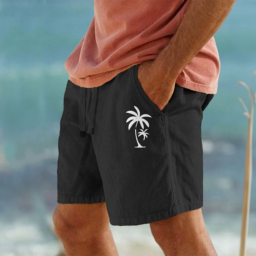 Men's Cotton Summer Beach Drawstring Elastic Waist 3D Print Graphic Coconut Tree Breathable Soft Short Casual Daily Holiday Streetwear Hawaiian Micro-elastic Shorts