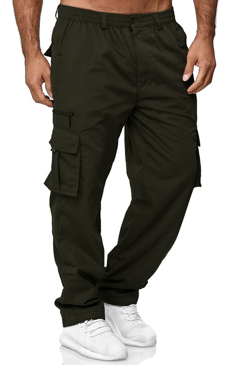 Men's Cargo Pants Cargo Trousers Trousers Elastic Waist Multi Pocket Straight Leg Multi Color Outdoor Sports Full Length Daily Wear Casual ArmyGreen Black Inelastic