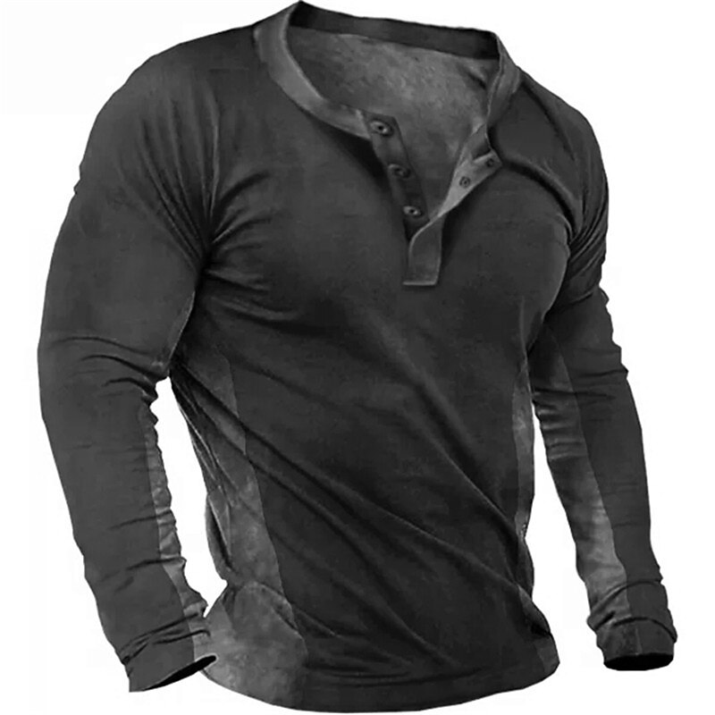 Men's Tee Long Sleeve Shirt Henley Plus Size Daily Wear Vacation Long Sleeve Print Clothing Apparel