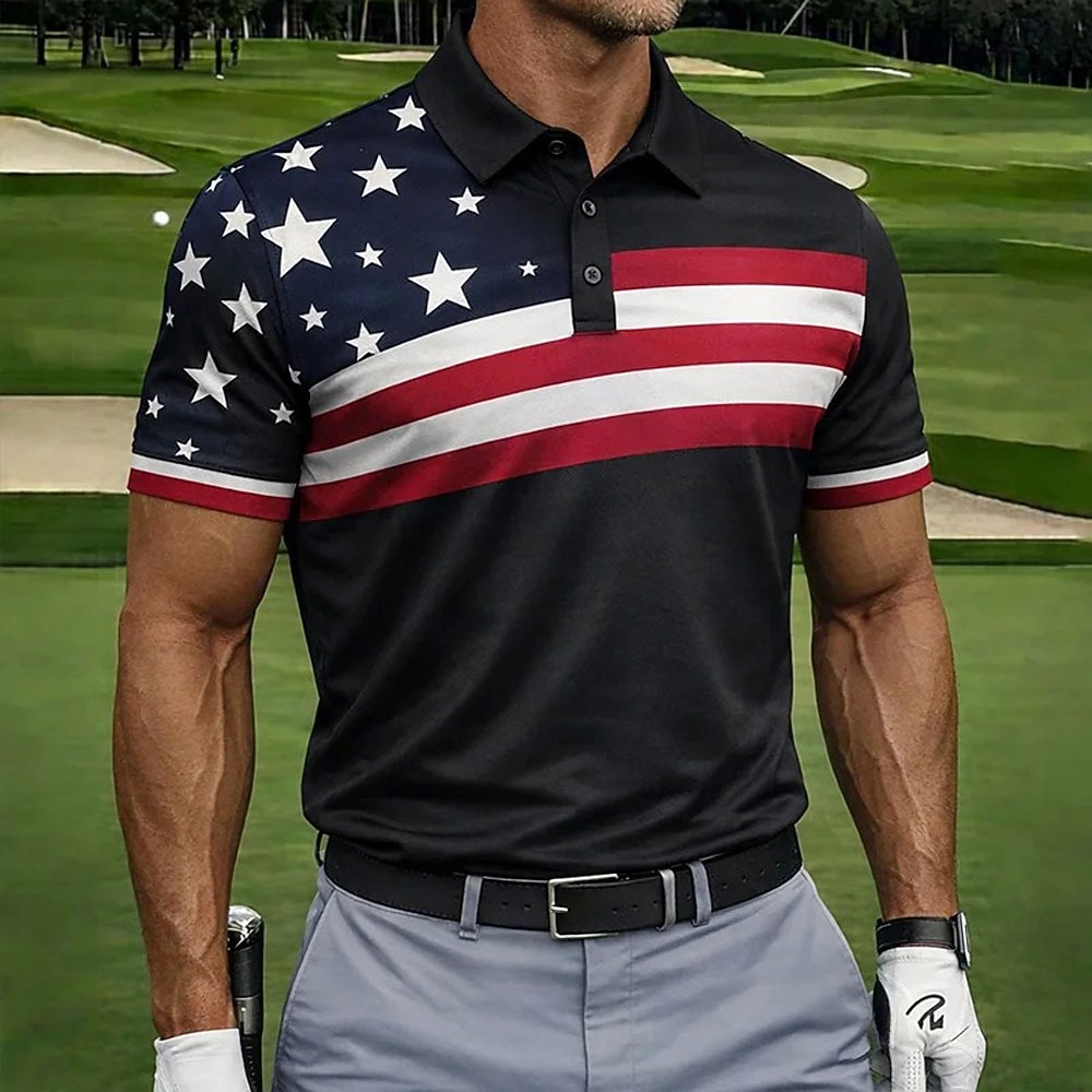 4th of July 2026 250th Men's American US Flag Golf Sports Polo Shirts Short Sleeve Polo Shirts Collared Shirts Casual Athleisure Buttons Spring & Summer Blue White Red