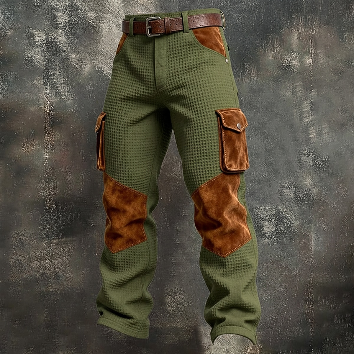 Men's Waffle Cargo Pants Trousers Casual Pants Pocket Elastic Waist Multi Pocket Plain Comfort Soft Full Length Outdoor Casual Daily Vacation Fashion Black Army Green Micro-elastic