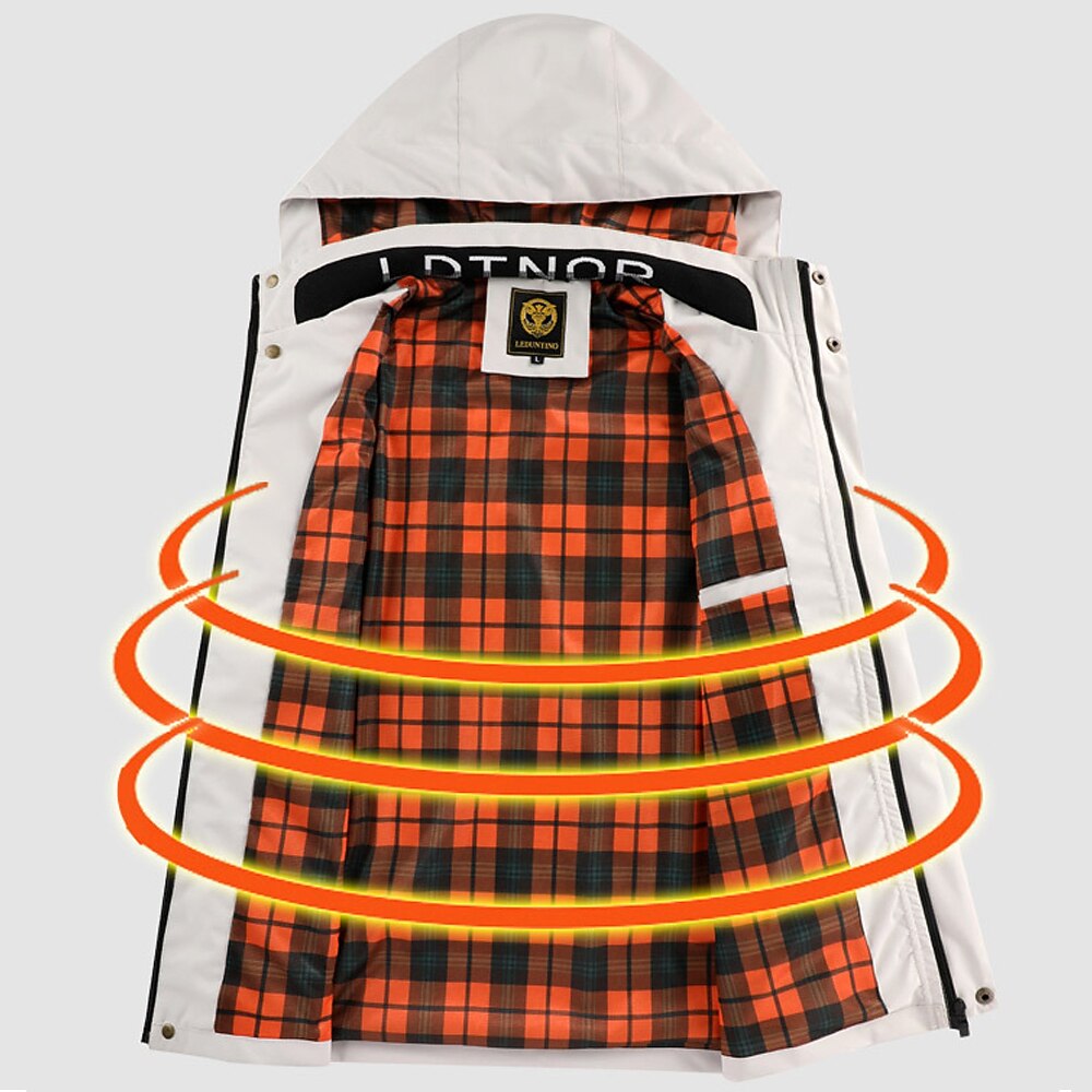 Men's Cow Print Windbreaker Hooded Jacket Parka Waterproof Windproof Multi-Pockets Casual Outdoor Camping & Hiking Detachable Hood Full Zip Coat Outerwear Fall Winter Stand Collar Long Sleeve Black