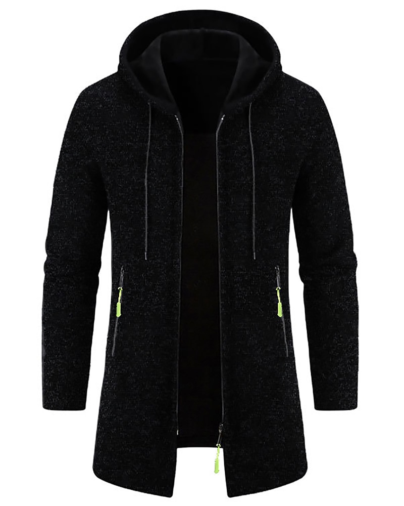 Men's Overcoat Trench Coat Long Trench Coat Vacation Daily Spring Winter Polyester Windproof Warm Outerwear Clothing Apparel Fashion Classic Plain Pocket Hooded Zipper