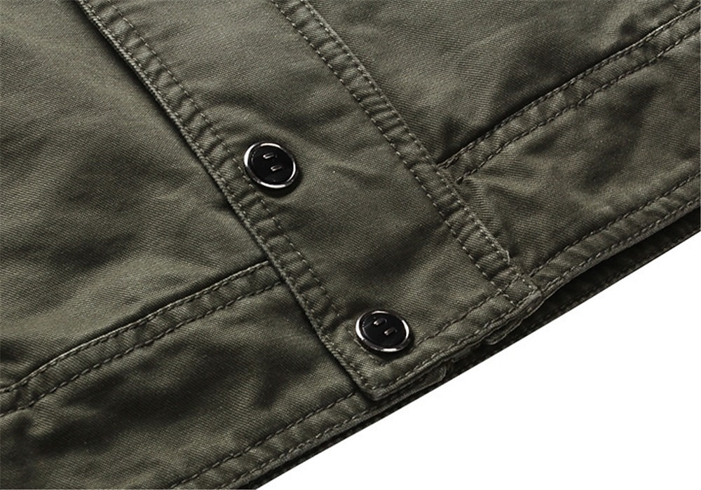 Men's Bomber Jacket Varsity Jacket Tactical Jacket Casual Wearable Multi Pocket Spring Fall Winter Military Military Style Stand Collar Regular Cotton Black Khaki Army Green Jacket