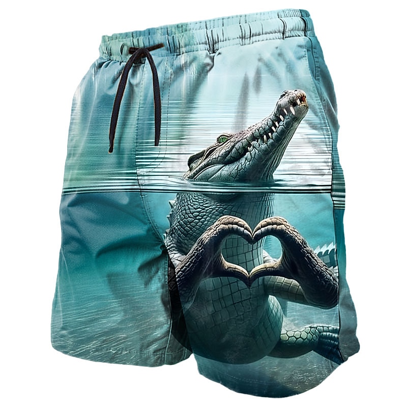 Men's Animal Crocodile Funny Swimming Trunks Board Shorts Shorts Mid Waist Streetwear Hawaiian Casual Daily Holiday Pocket Drawstring Elastic Waist Designer Clothing Apparel