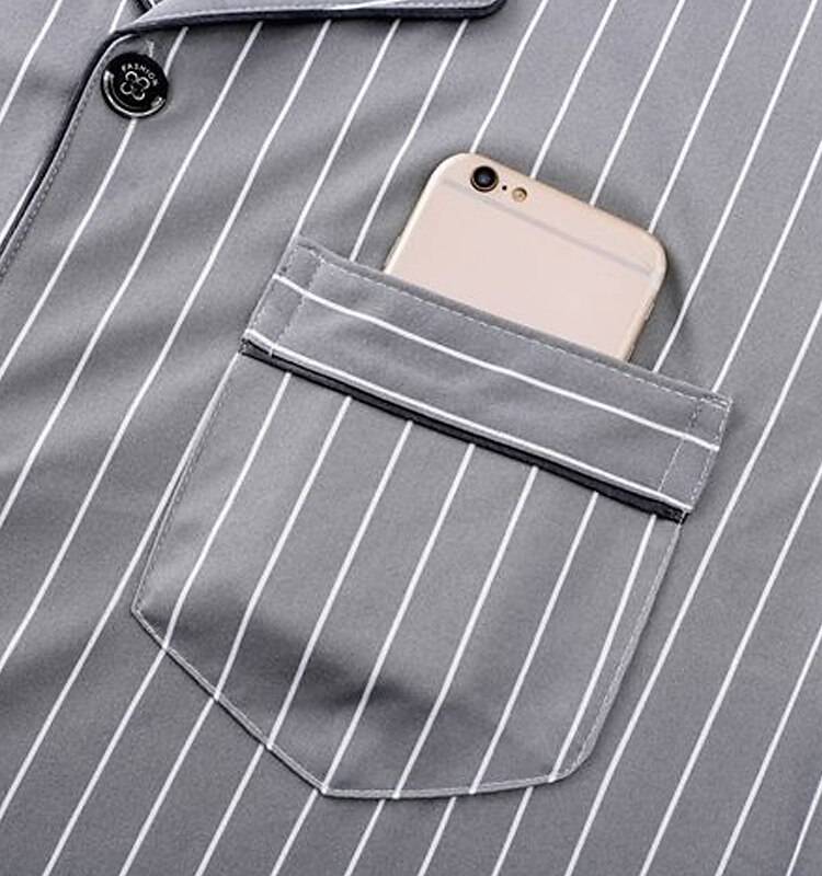 Men's Sleepwear Pajama Set Pajama Top and Pant 1 set Stripe Fashion Stylish Classic Home Daily Bed  Comfort Soft Breathable Lapel Long Sleeve Shirt Pant Elastic Waist Buttons Spring Fall