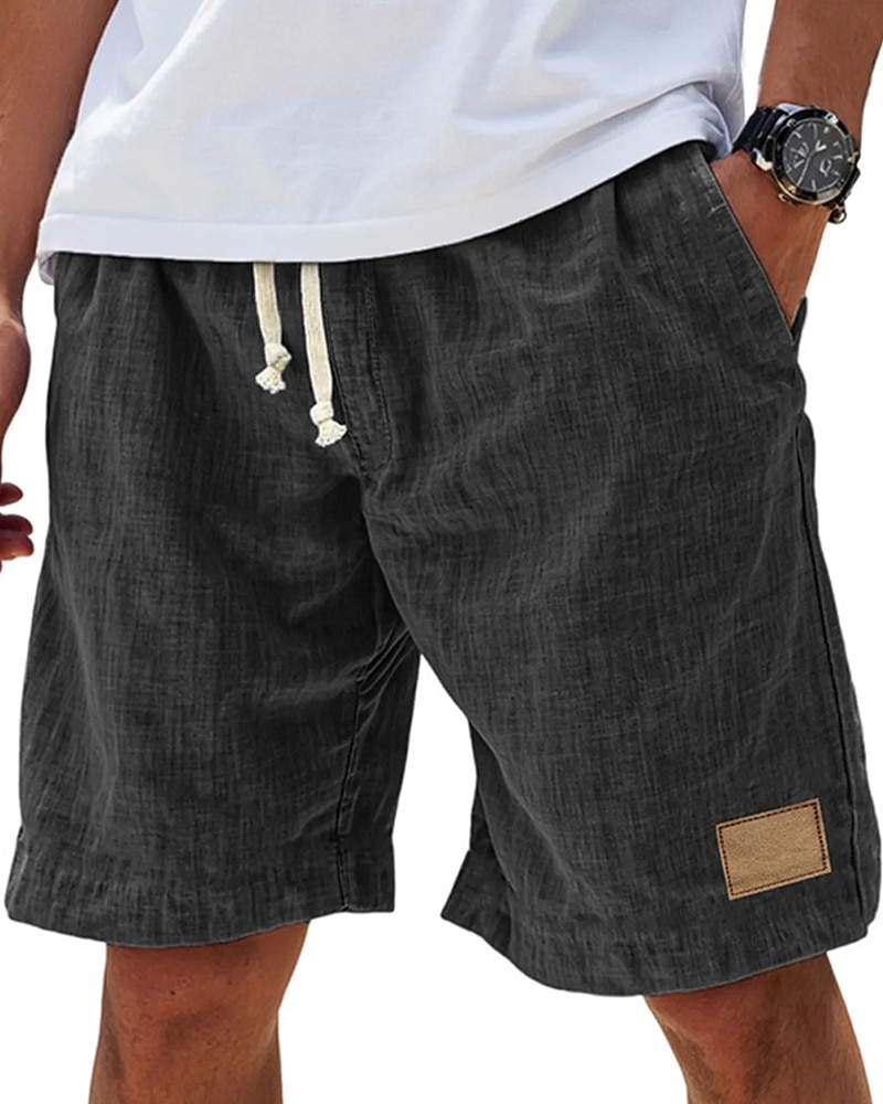 Men's Shorts Linen Shorts Summer Shorts Beach Shorts Pocket Elastic Waist Drawstring Plain Comfort Breathable Short Vacation Holiday Beach Hawaiian Boho Black White
