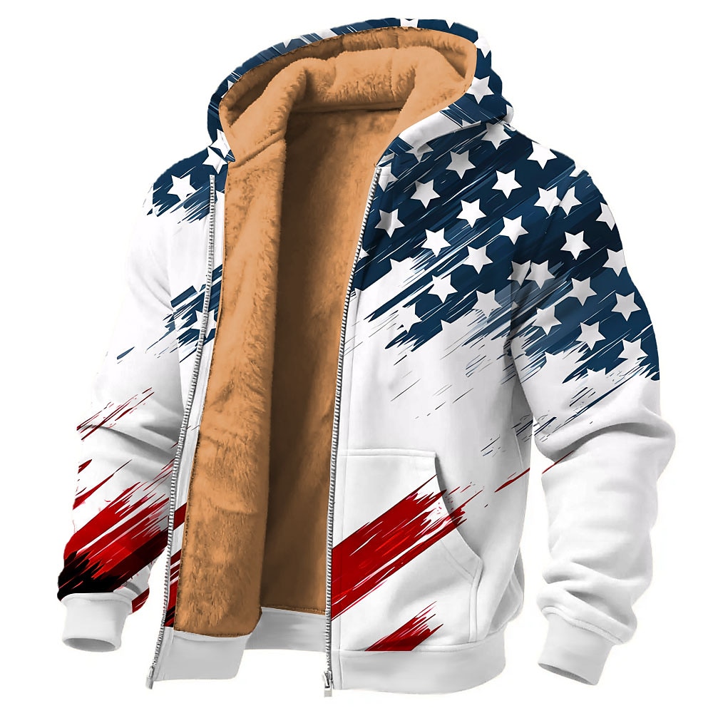 Men's American US Flag Fleece Hoodie Sweatshirt Fashion Daily Simple Casual Long Sleeve Crew Neck Outdoor Climbing White 1 White 2 Zip Up Fall Winter Designer S M L XL 2XL 3XL
