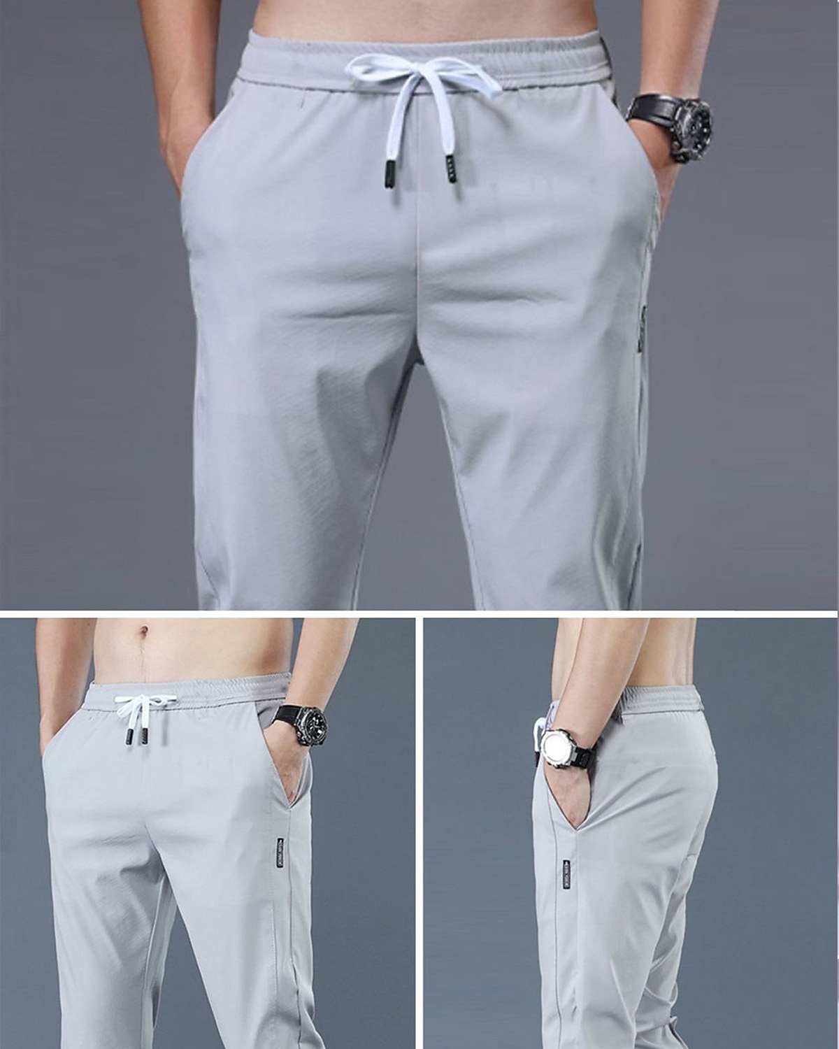 Men's Trousers Casual Pants Drawstring Elastic Waist Solid Color Breathable Quick Dry Formal Weekend Classic Casual / Sporty Slim Black 1 dark grey 1