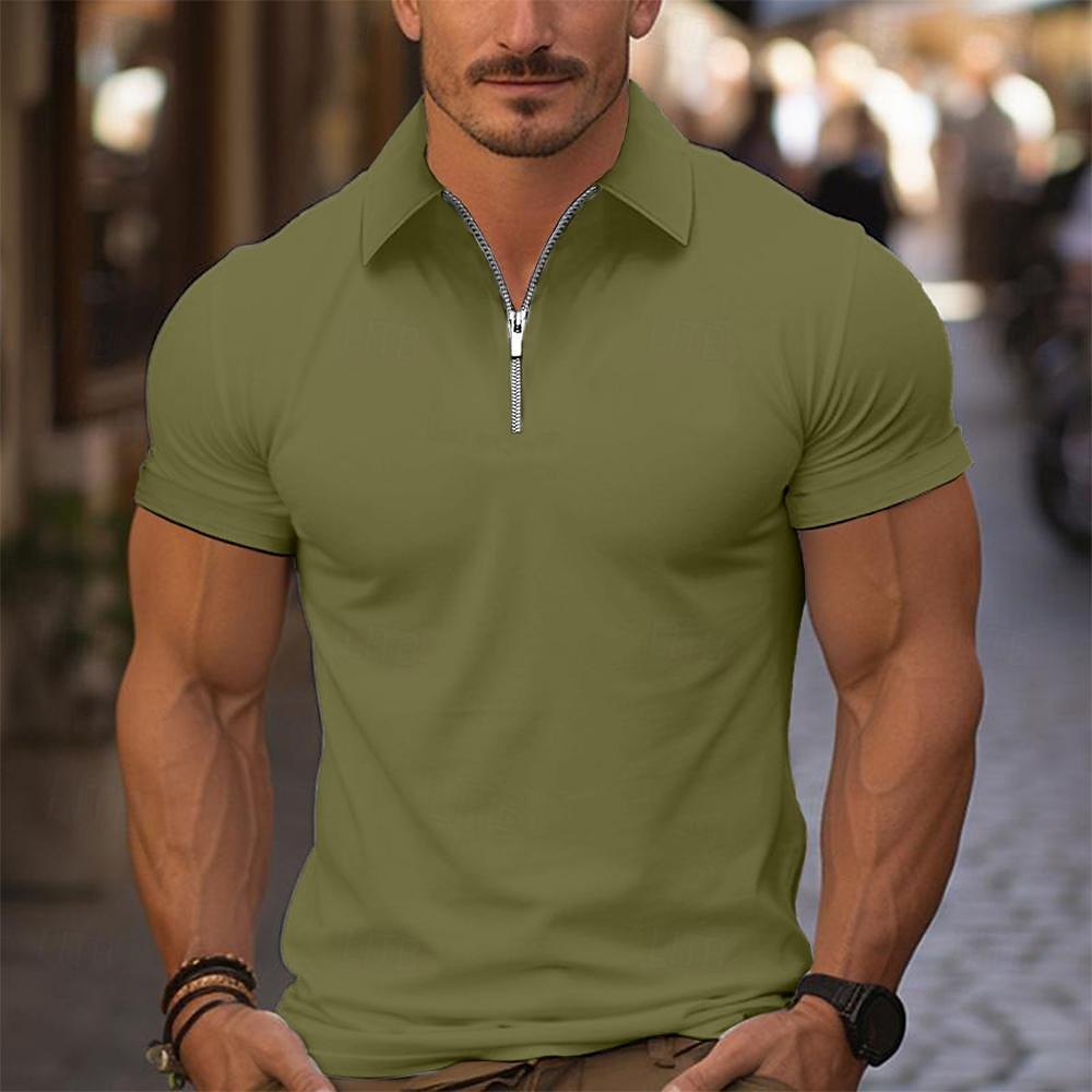 Men's Quarter Zip Polo Golf Shirt Daily Holiday Turndown Short Sleeve Fashion Basic Plain Spring & Summer Regular Fit Light Blue Black White Pink Wine Navy Blue Quarter Zip Polo