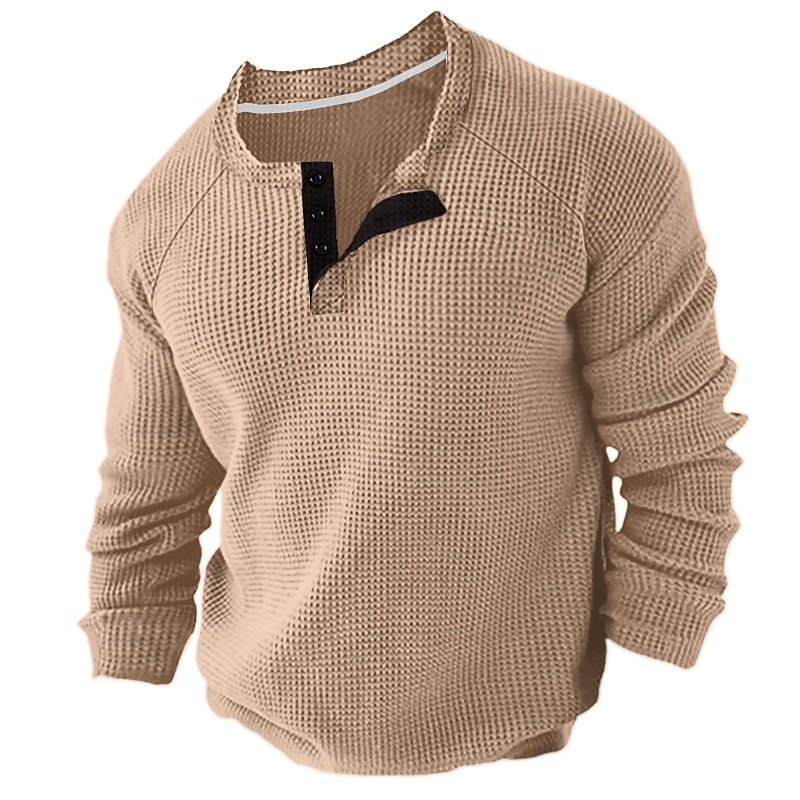 Men's Waffle Plain Henley Sports WorkWear Long Sleeve Button-Down Clothing Apparel Fashion Streetwear Casual Henley Shirt