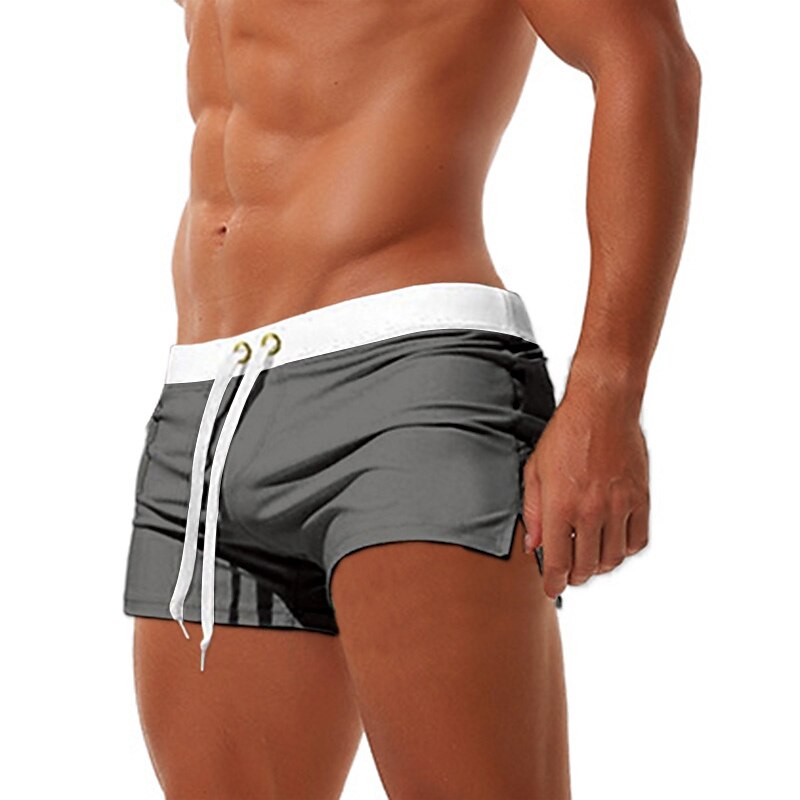 Men's Swim Shorts Swim Trunks Board Shorts Swim Brief Drawstring Elastic Waist Zipper Pocket Solid Color Breathable Quick Dry Short Casual Daily Beach Fashion Classic Style ArmyGreen Black