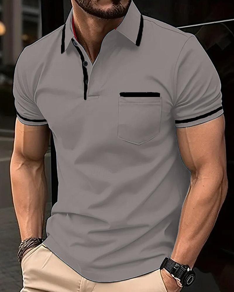 Men's Golf Shirt Golf Polo Work Casual Lapel Short Sleeve Basic Modern Color Block Patchwork Button Spring & Summer Regular Fit Apricot Dark Gray Black White Pink Red Golf Shirt