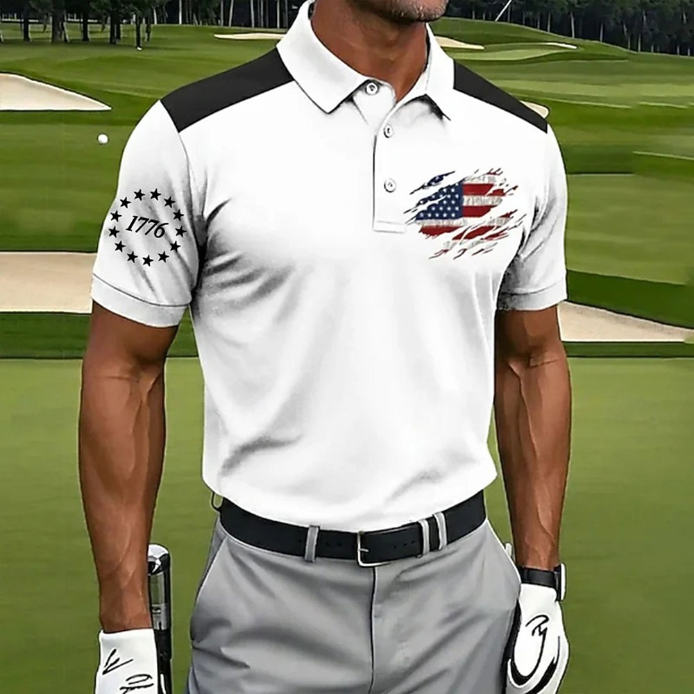 4th of July 2026 250th Men's American US Flag Golf Sports Polo Shirts Short Sleeve Polo Shirts Collared Shirts Casual Athleisure Buttons Spring & Summer Blue White Red