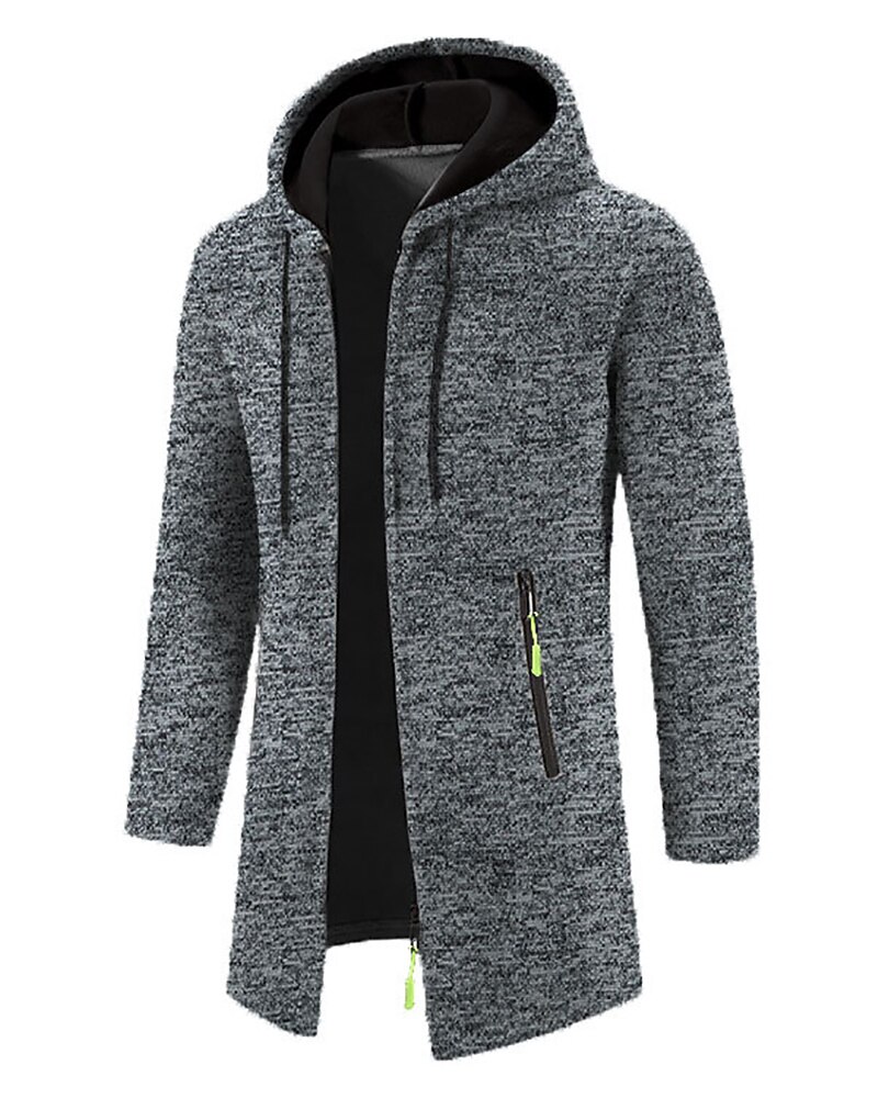 Men's Overcoat Trench Coat Long Trench Coat Vacation Daily Spring Winter Polyester Windproof Warm Outerwear Clothing Apparel Fashion Classic Plain Pocket Hooded Zipper