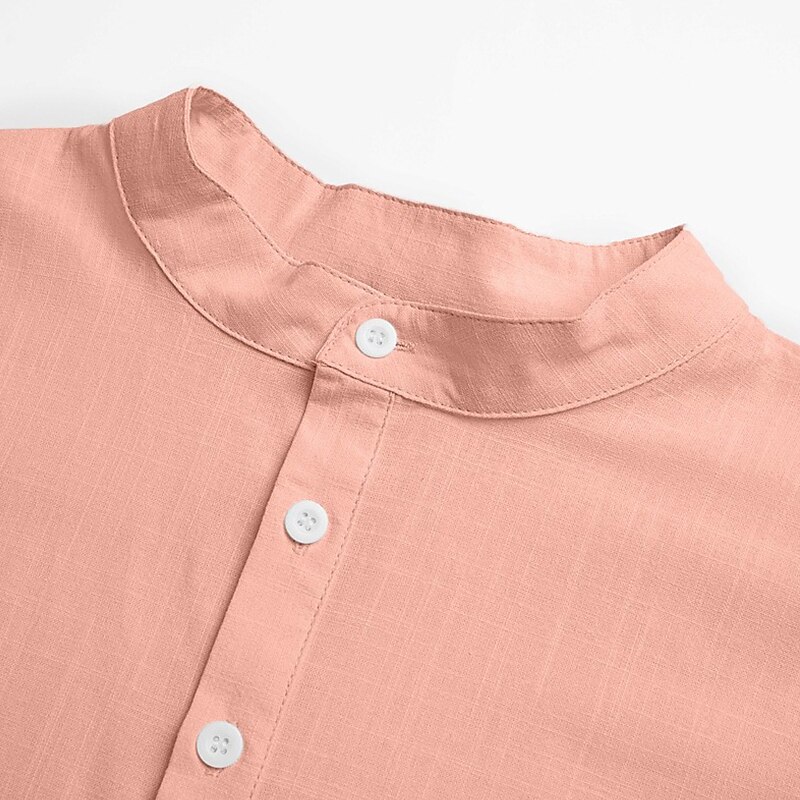 2-Pack Men's Shirt Linen Shirt Popover Shirt Summer Shirt Beach Wear Band Collar Shirt Plain Vacation Casual Green+Gray White+Yellow White+Green White+Navy Blue Short Sleeve Henley Summer Clothing Apparel