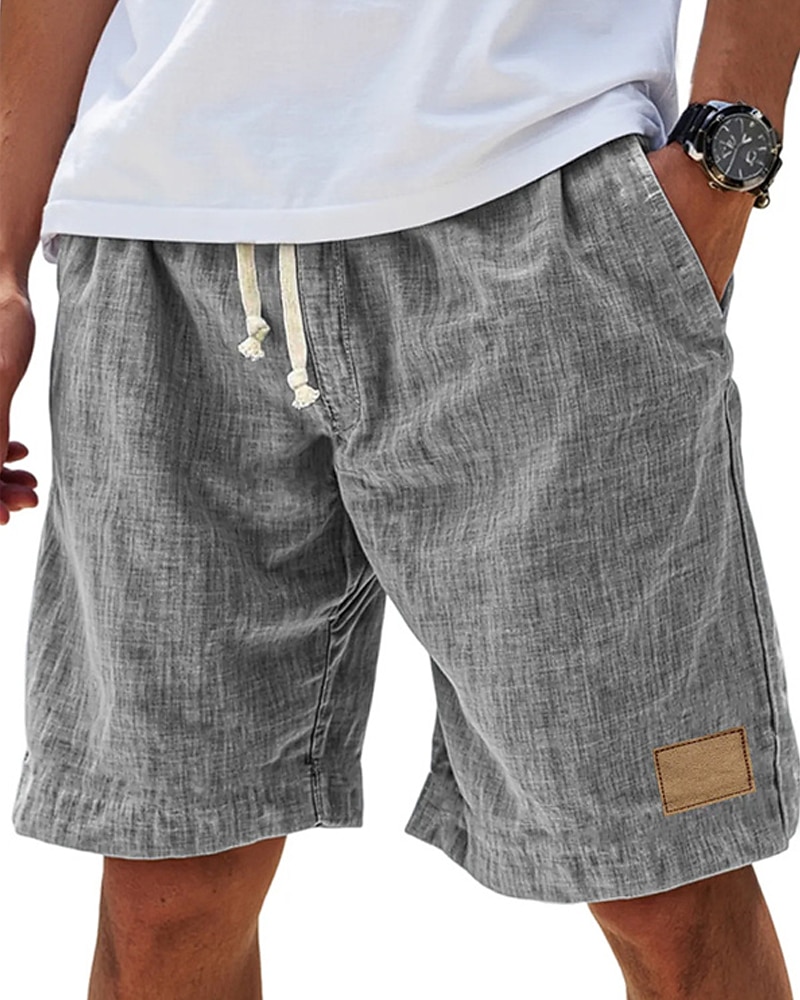 Men's Shorts Linen Shorts Summer Shorts Beach Shorts Pocket Elastic Waist Drawstring Plain Comfort Breathable Short Vacation Holiday Beach Hawaiian Boho Black White