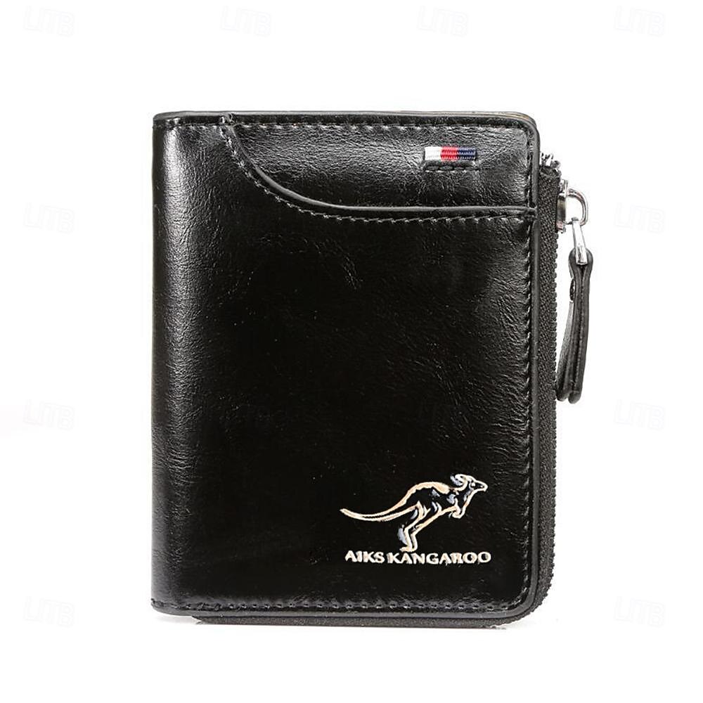 Kangaroo Wallet Men's RFID Blocking PU Leather Wallet with Zipper Multi Business Credit Card Holder Purse High Quality