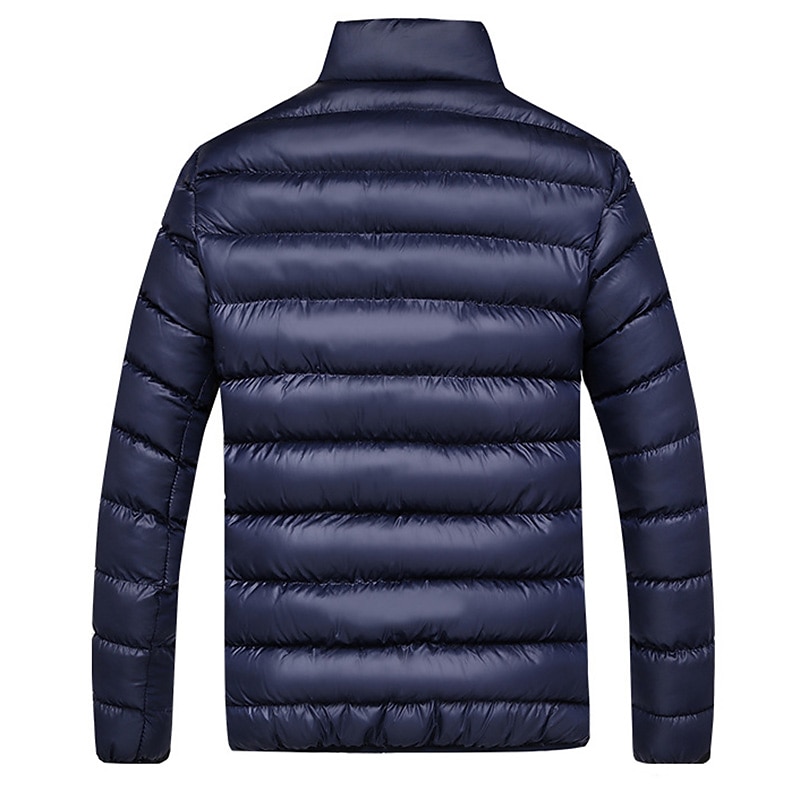 Men's Winter Coat Winter Jacket Puffer Jacket Quilted Jacket Zipper Pocket Hiking Windproof Warm Outdoor Winter Quilted Solid / Plain Color Black Burgundy Blue Dark Blue Puffer Jacket