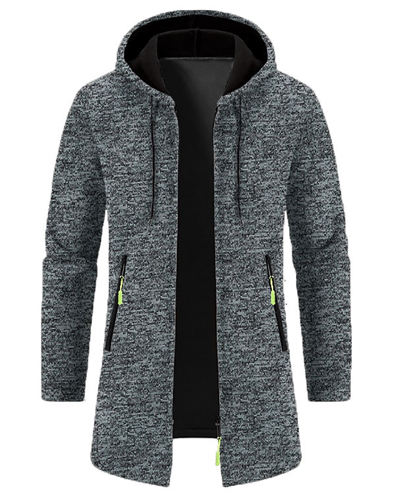 Men's Overcoat Trench Coat Long Trench Coat Vacation Daily Spring Winter Polyester Windproof Warm Outerwear Clothing Apparel Fashion Classic Plain Pocket Hooded Zipper