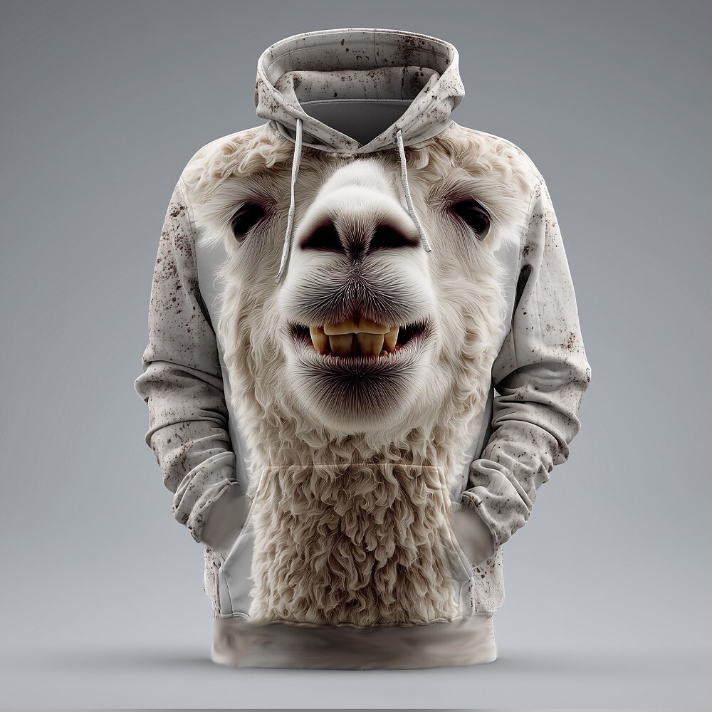 Men's Animal Optical Illusion Hoodie Sweatshirt Fashion Cool Crew Neck Home Party Streetwear White Brown Drawstring Fall Winter Designer