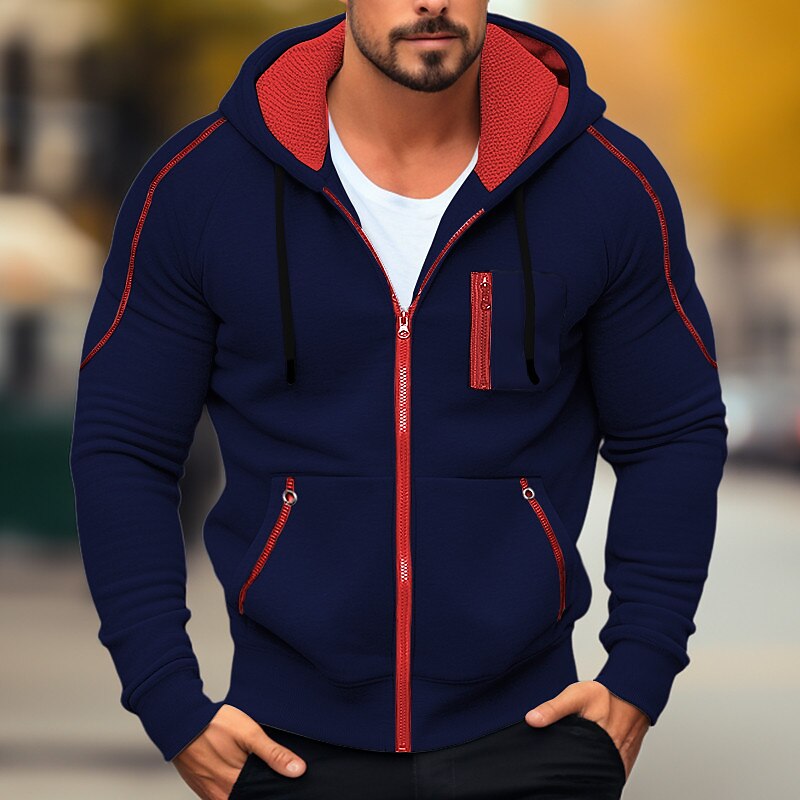 Men's Full Zip Hooded Color Block Patchwork Sports & Outdoor Daily Holiday Streetwear Cool Casual Spring &  Fall Clothing Apparel Hoodies
