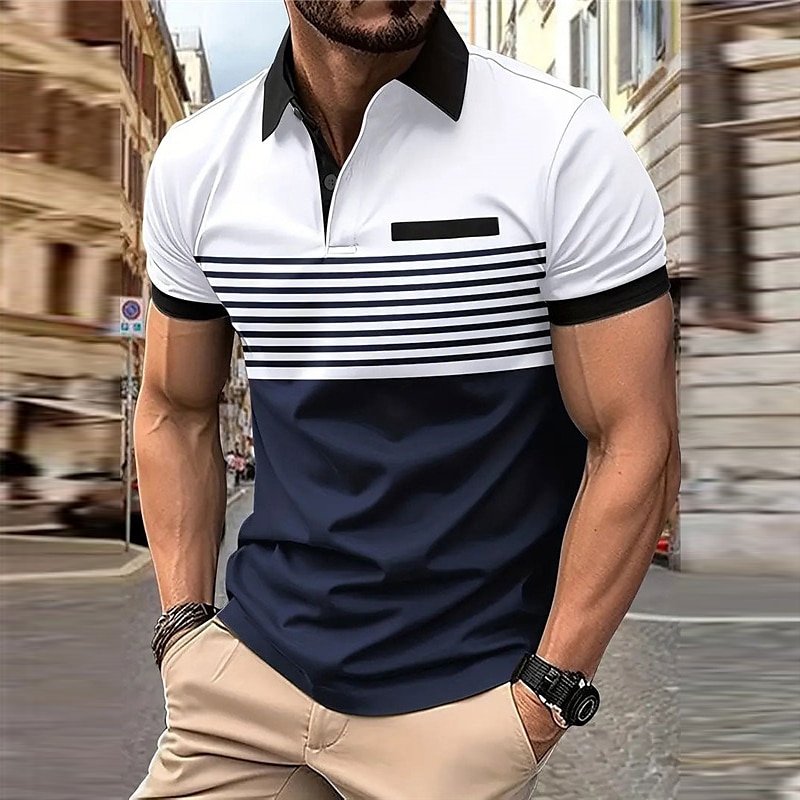 Stripe Men's Casual Print 3D Golf Polo Outdoor Daily Wear Streetwear Polyester Short Sleeve Turndown Polo Shirts White Wine Spring & Summer S M L Micro-elastic Lapel Polo