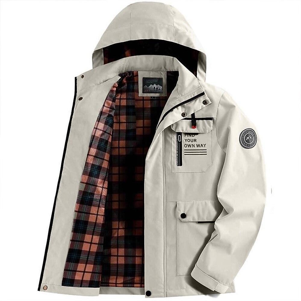 Men's Winter Coat Winter Jacket Sport Coat Waterproof Outdoor Jacket Camping & Hiking  Windbreaker Zipper Pocket Fall Winter Solid Color Fashion Streetwear Hooded Regular Wine Black White Army Green