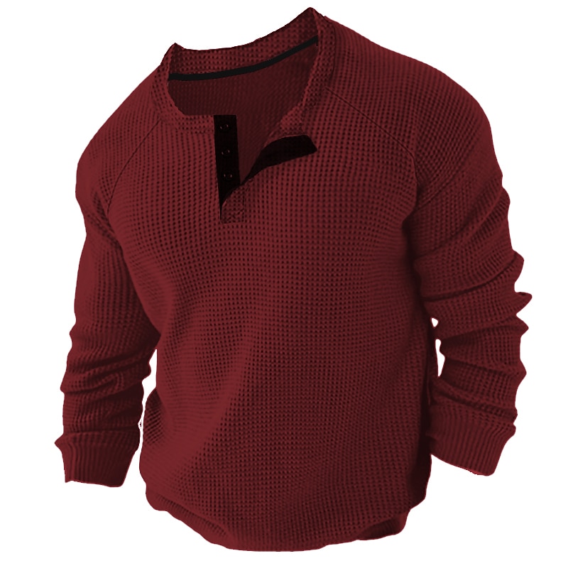 Men's Waffle Plain Henley Sports WorkWear Long Sleeve Button-Down Clothing Apparel Fashion Streetwear Casual Henley Shirt