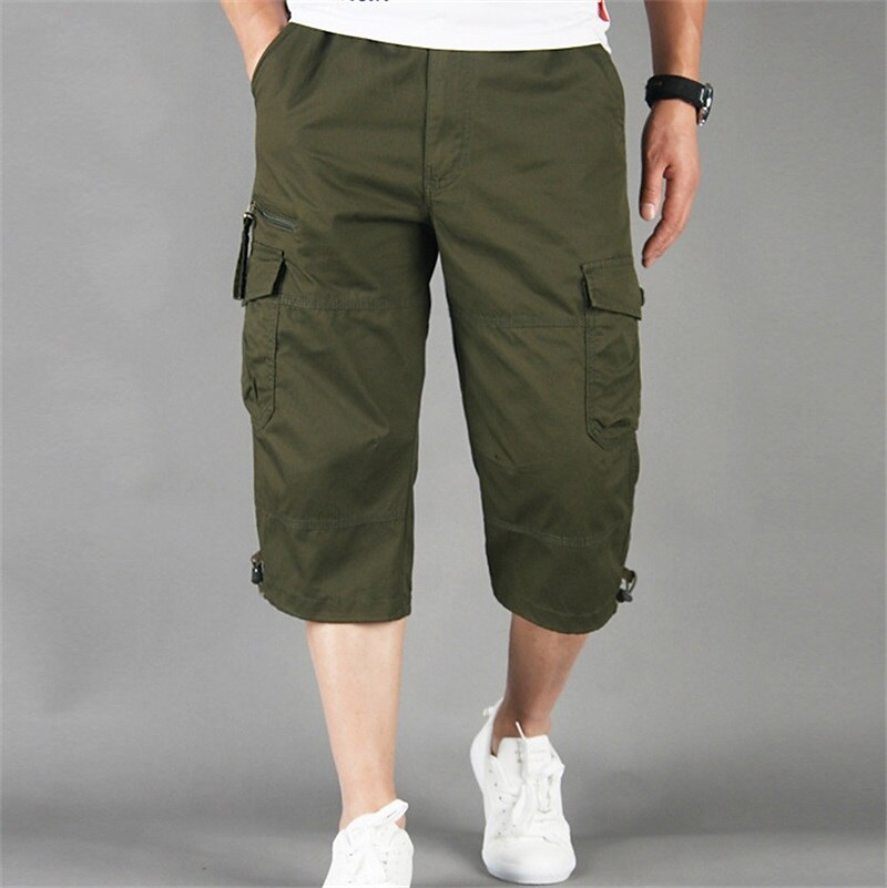 Men's Cargo Pants Cargo Trousers Work Pants Crop Multi Pocket Plain Camouflage Comfort Breathable Calf-Length Casual Daily Streetwear Cotton Blend Sports Fashion turmeric Black Micro-elastic