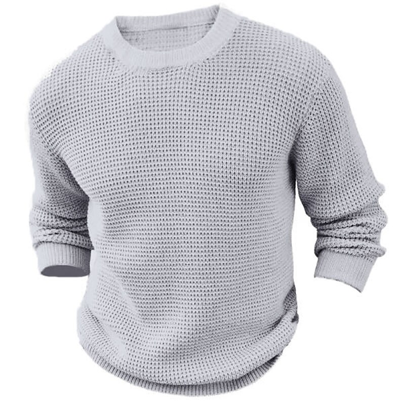 Men's Knitwear Pullover Waffle Knit Regular Knit Plain Crew Neck Modern Contemporary Casual Work Daily Wear Clothing Apparel Fall & Winter Black White S M L