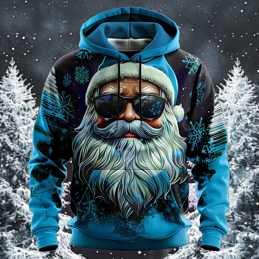 Christmas Men's Santa Claus Hoodies Sweatshirt Fashion Casual Long Sleeve Hooded Vacation Holiday Streetwear Red Burgundy Blue Green Print Front Pocket Spring &  Fall Designer S M L XL XXL XXXL