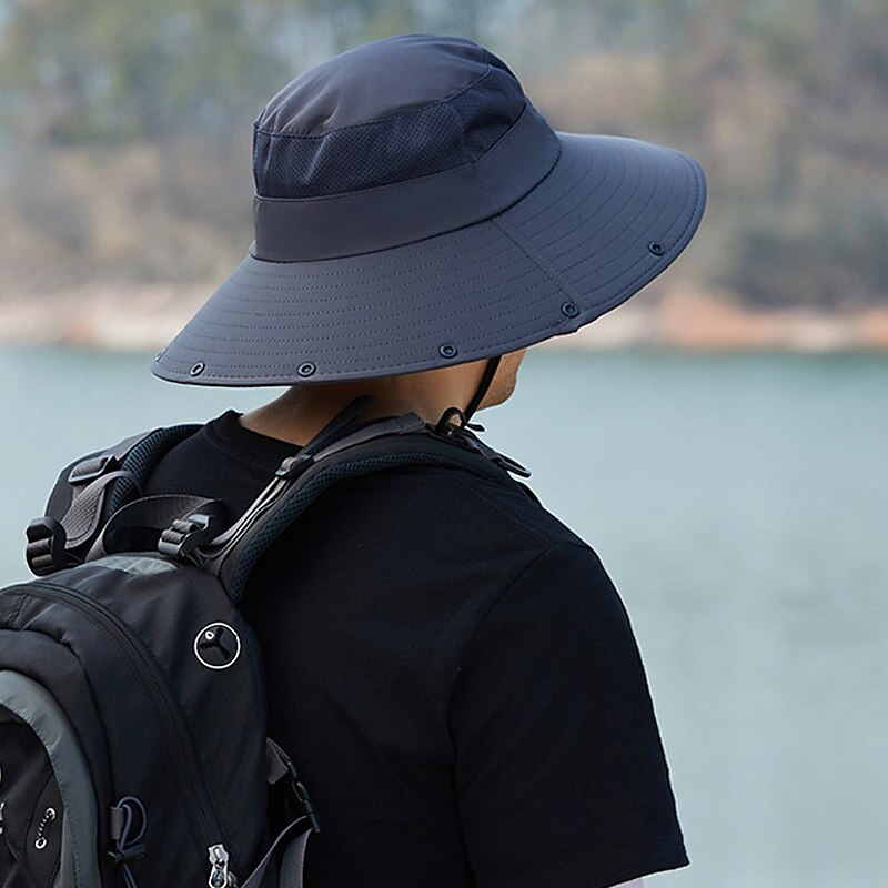Men's Bucket Hat Sun Hat Fishing Hat Boonie hat Hiking Hat Navy Blue Light Grey Polyester Streetwear Stylish Casual Outdoor Daily Going out Plain UV Sun Protection Sunscreen Quick Dry Lightweight