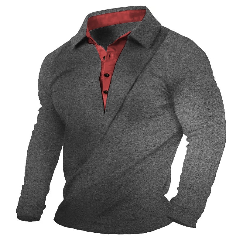 Men's Henley Color Block Lapel Street Vacation Long Sleeve Patchwork Clothing Apparel Fashion Designer Basic T-Shirt