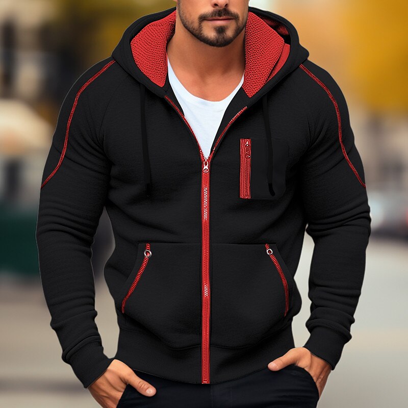 Men's Full Zip Hooded Color Block Patchwork Sports & Outdoor Daily Holiday Streetwear Cool Casual Spring &  Fall Clothing Apparel Hoodies
