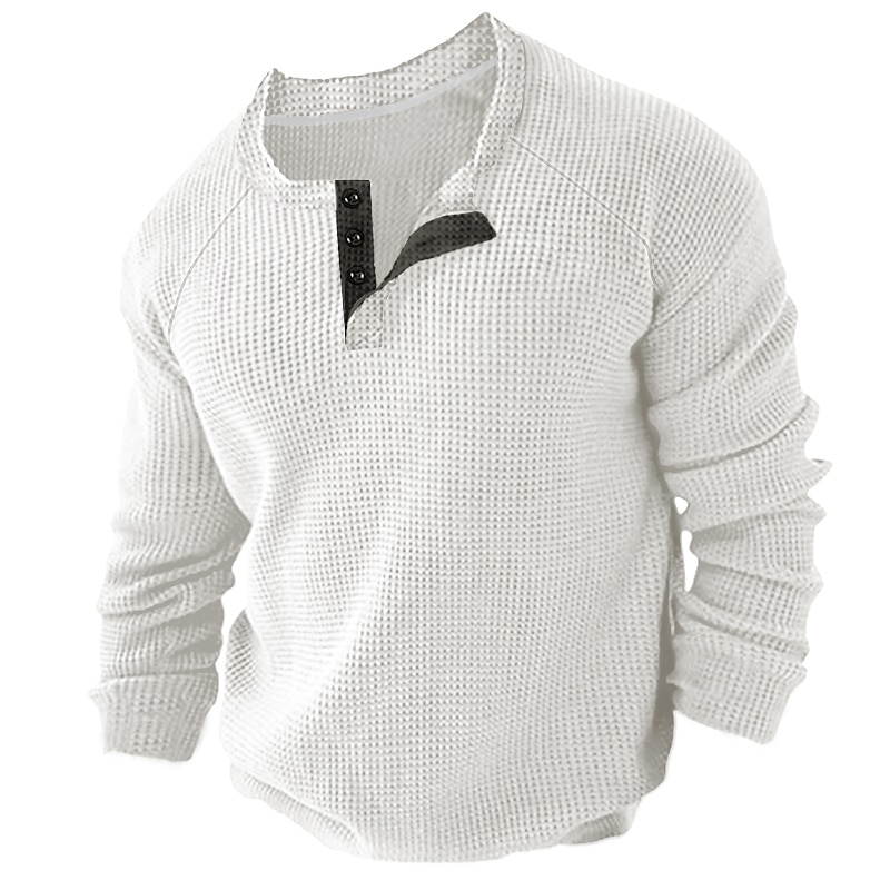 Men's Waffle Plain Henley Sports WorkWear Long Sleeve Button-Down Clothing Apparel Fashion Streetwear Casual Henley Shirt