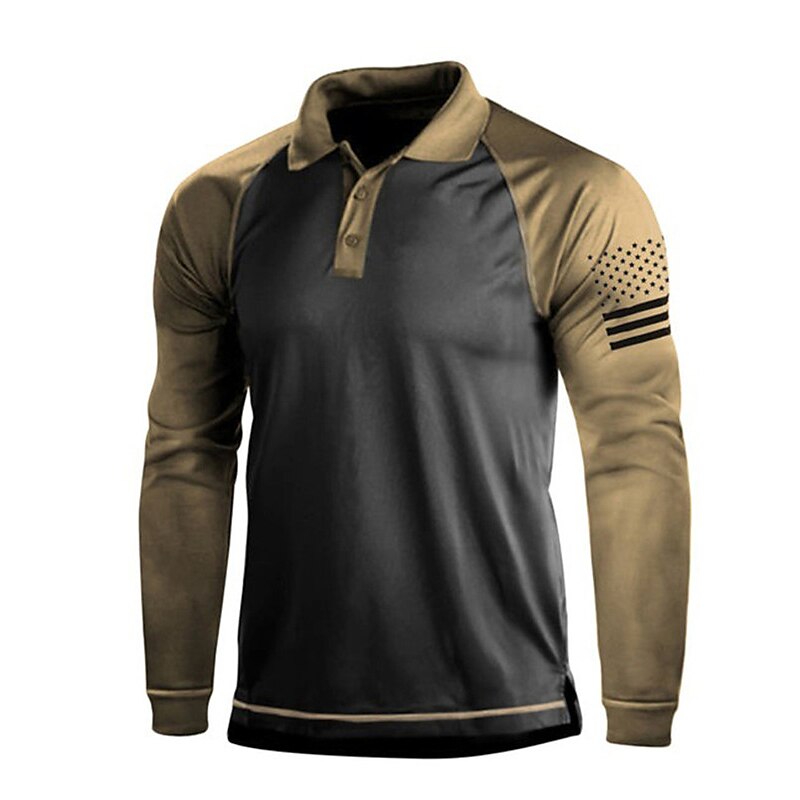 National Flag Casual Men's 3D Print Golf Polo Outdoor Casual Daily Streetwear Polyester Long Sleeve Turndown Polo Shirts Black Wine Dark Navy Fall & Winter S M L Micro-elastic Lapel Polo