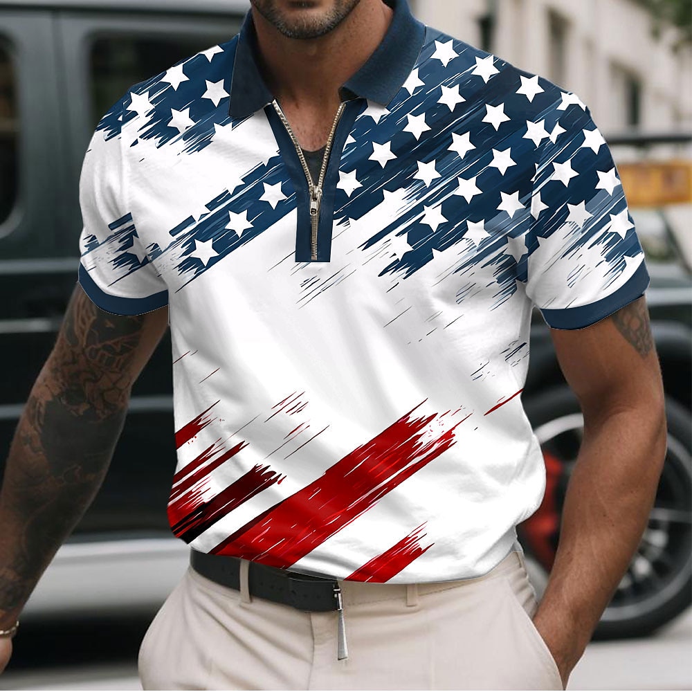 American Independence Day Men's American Flag National Flag Button Up Shirt Short Sleeve Hawaiian Casual Resort Outdoor Casual Holiday Summer Spring Turndown Print White Red