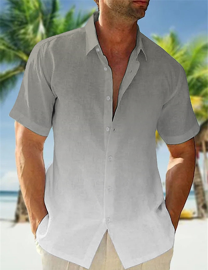 Men's Shirt Button Up Shirt Casual Shirt Summer Shirt Beach Shirt Pink Navy Blue Blue Short Sleeve Gradient Lapel Summer Casual Daily Clothing Apparel