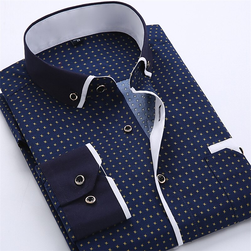 Men's Dress Shirt Button Down Shirt Collared Shirt Black White Red Navy Blue Long Sleeve Polka Dot Turndown Summer Spring Wedding Outdoor Clothing Apparel Print
