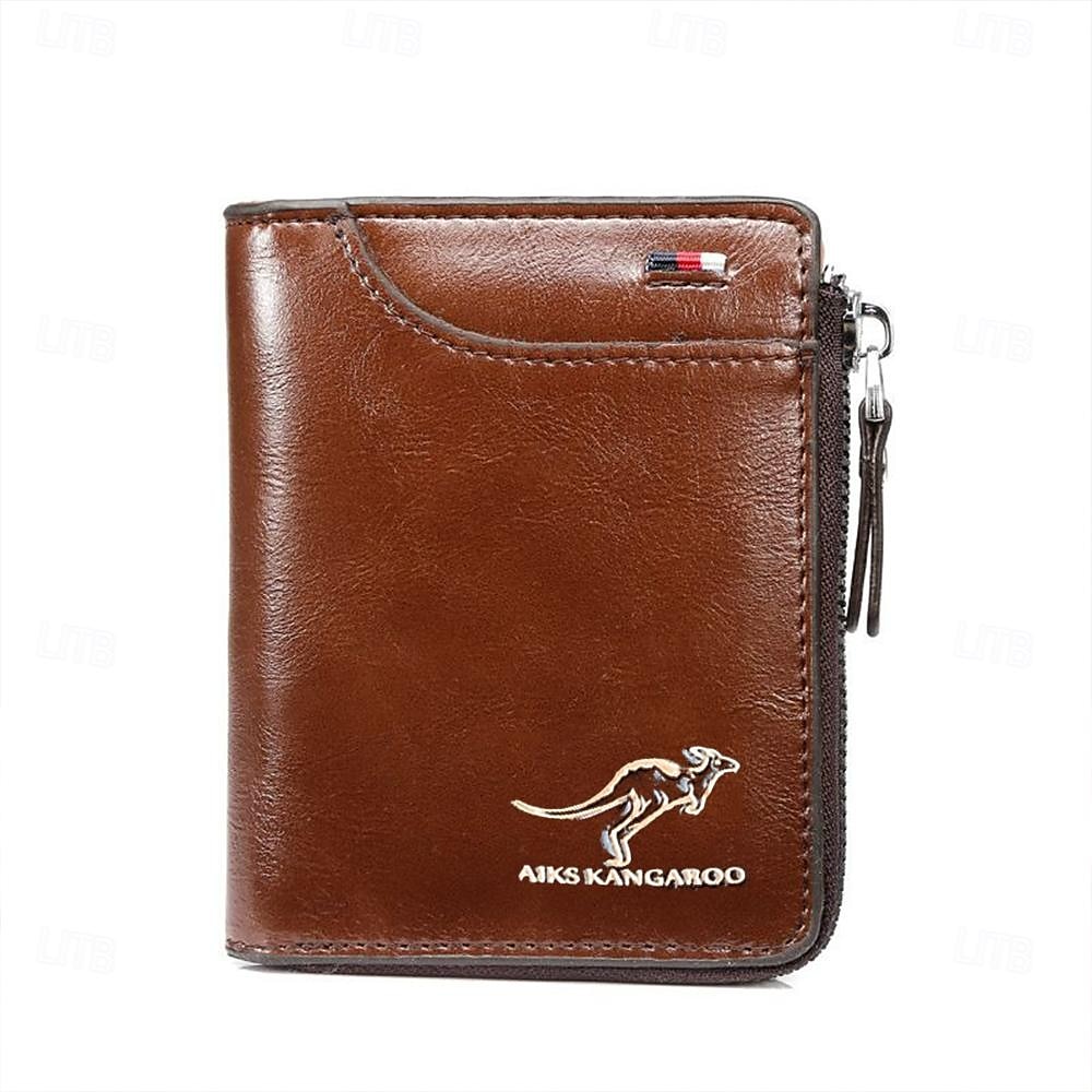 Kangaroo Wallet Men's RFID Blocking PU Leather Wallet with Zipper Multi Business Credit Card Holder Purse High Quality