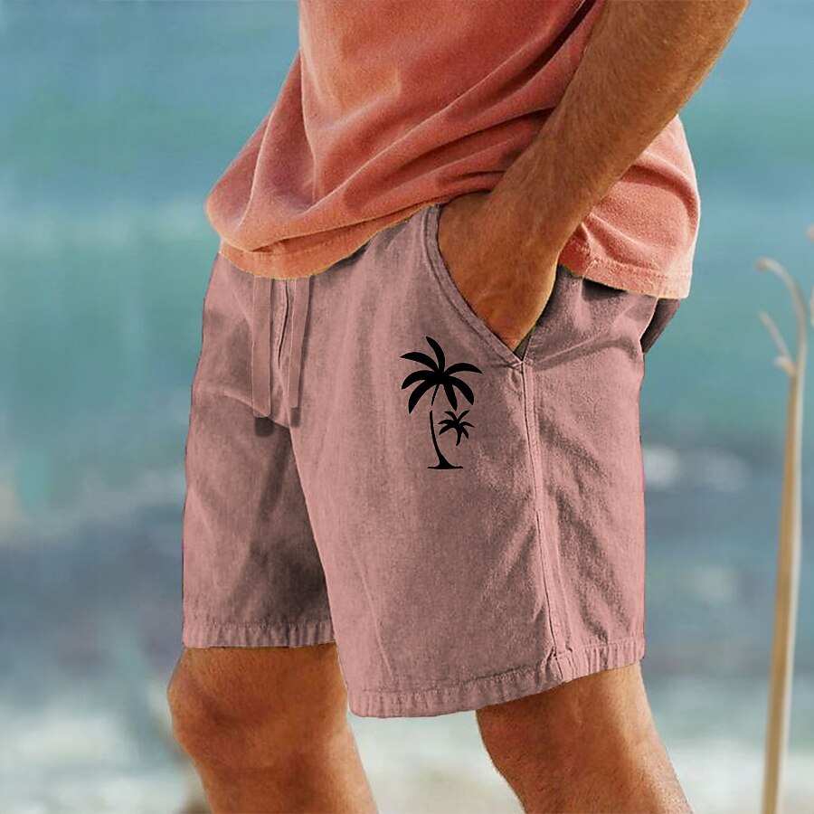 Men's Cotton Summer Beach Drawstring Elastic Waist 3D Print Graphic Coconut Tree Breathable Soft Short Casual Daily Holiday Streetwear Hawaiian Micro-elastic Shorts