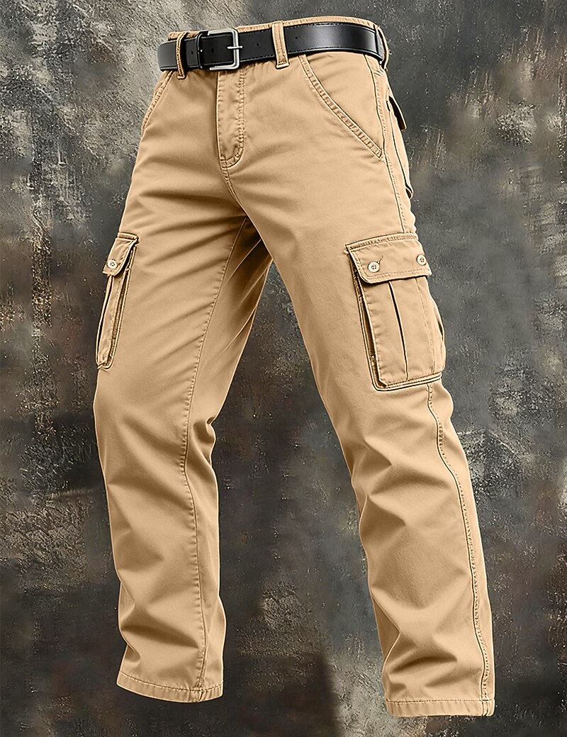 Men's Cargo Pants Trousers Work Pants Buttons Multi Pocket Plain Wearable Full Length Outdoor Daily Camping & Hiking Vacation Fashion Black Army Green Inelastic