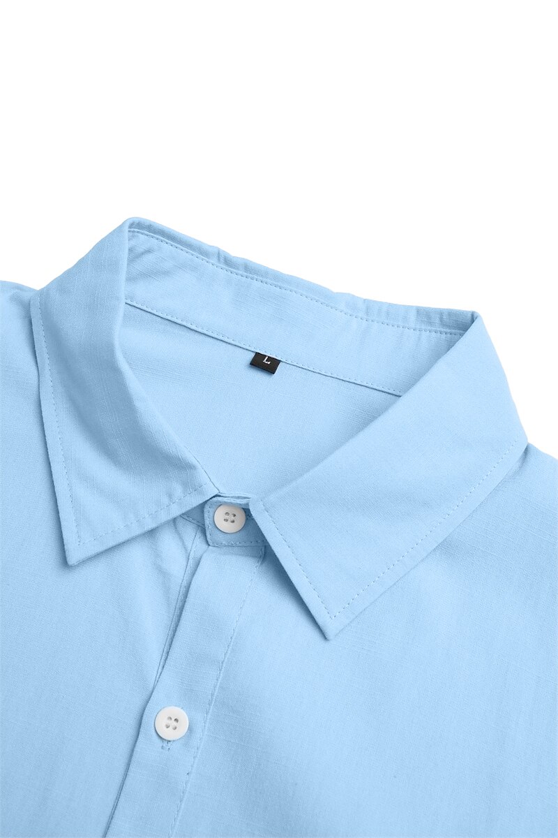 Men's Shirt Linen Shirt Summer Shirt Beach Wear Button Up Shirt Plain Casual Daily Black White Pink Blue Long Sleeve Collar Spring & Summer Clothing Apparel