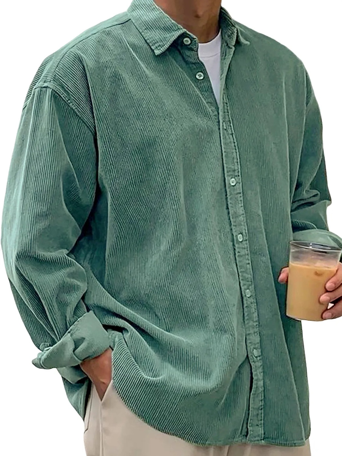 Men's Shirt Casual Shirt Corduroy Shirt Button Up Shirt Black White Navy Blue Blue Purple Long Sleeve Turndown Outdoor Street Clothing Apparel Vintage Casual